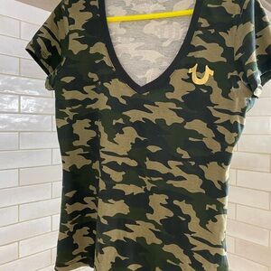 True Religion World Tour Camouflage & Metallic Gold Women’s Tee Shirt